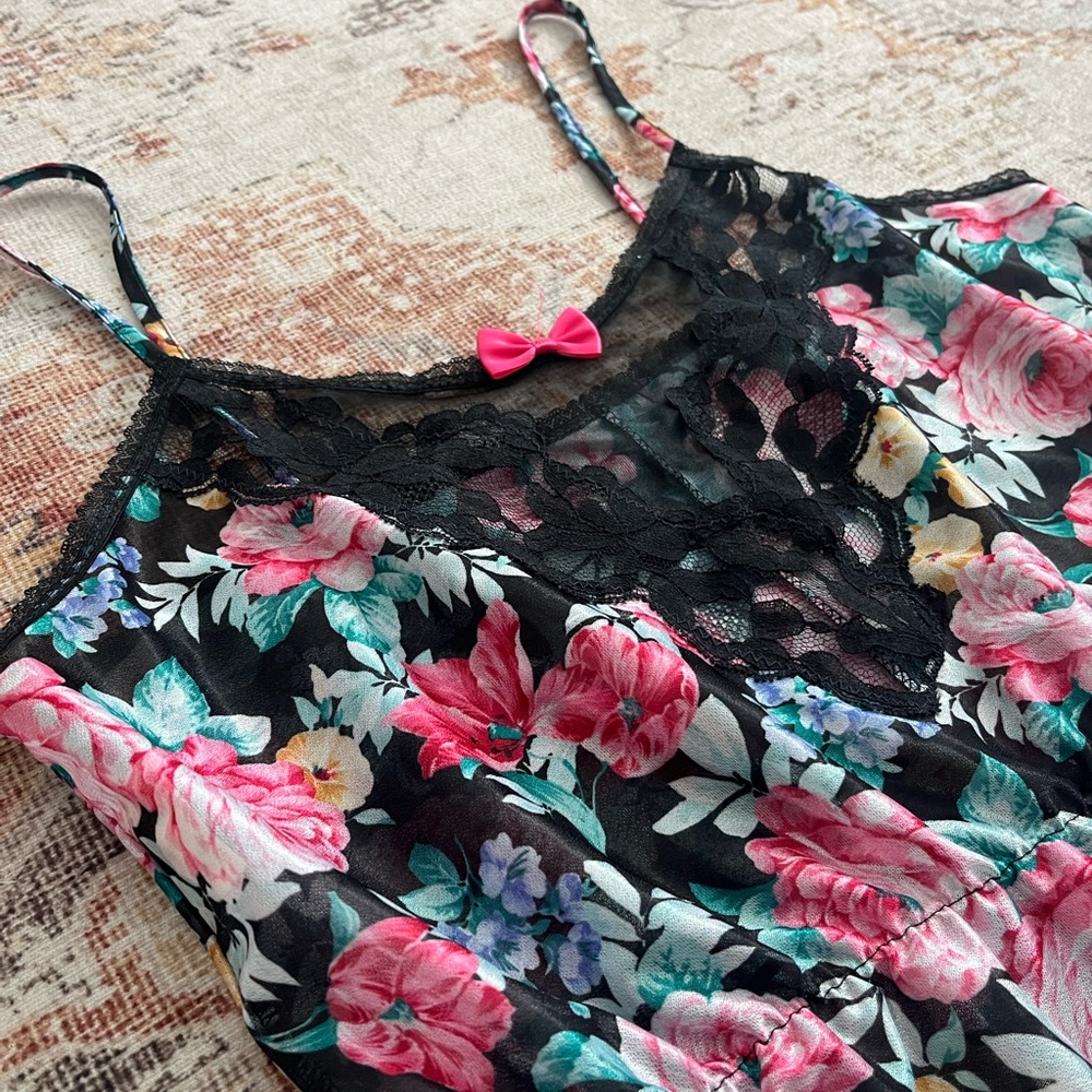 Vintage Floral print Lace Chemise lingerie bodysuit - Picture 4 of 5